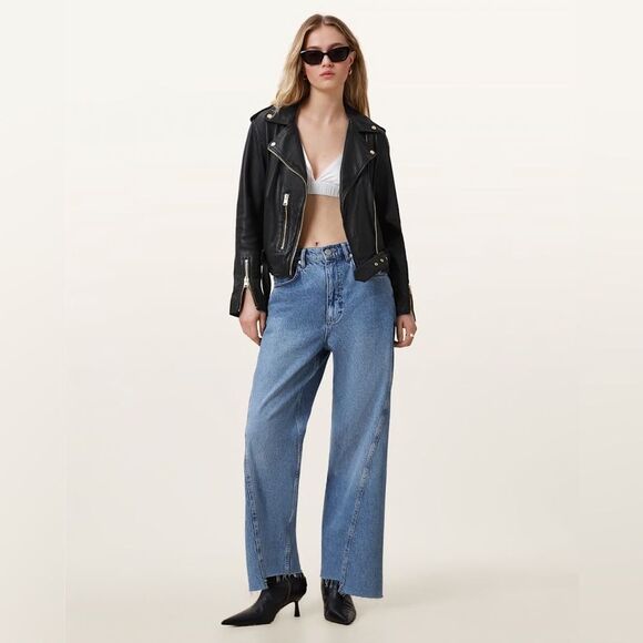 ALL SAINTS BALFERN Leather Biker jacket in Gold - Picture 4 of 17